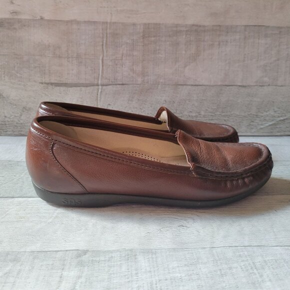 SAS Womens Leather Slip-On Loafers Trippa Brown Comfort Shoes Size 11.5 AA Narro - Picture 2 of 5